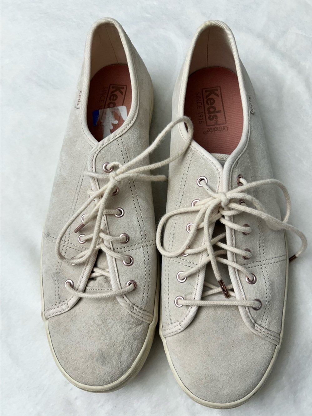 Keds Women's Kickstart Suede Sneakers Light Taupe Lace Up Rose Gold Eyelet Sz 11